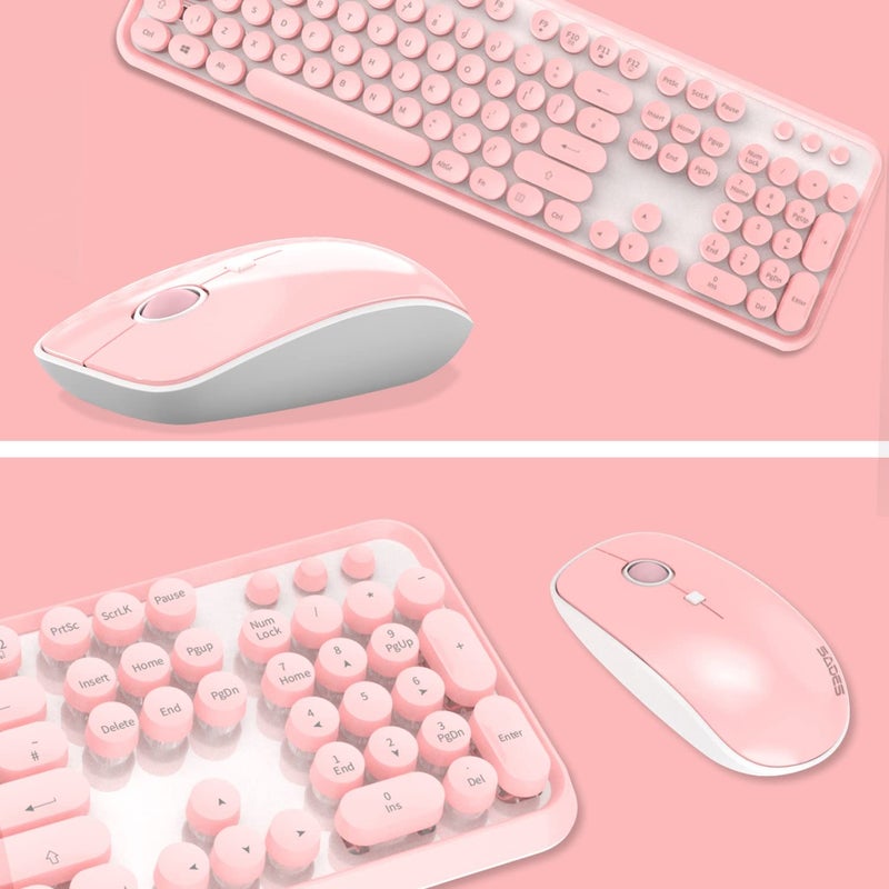 Letton Pink Wireless Keyboard and Mouse Combo, Retro Typewriter Style Cute Bubble Keyboard with Round Keycaps, 2.4GHz Full Size Creamy Keyboard&Mouse with 3 DPI for Long Nails for PC Laptop Desktop Computer - Image 4